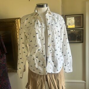 Adobe Rose Sz S Vintage White Button Down w/ Horse Motif GUC 90’s